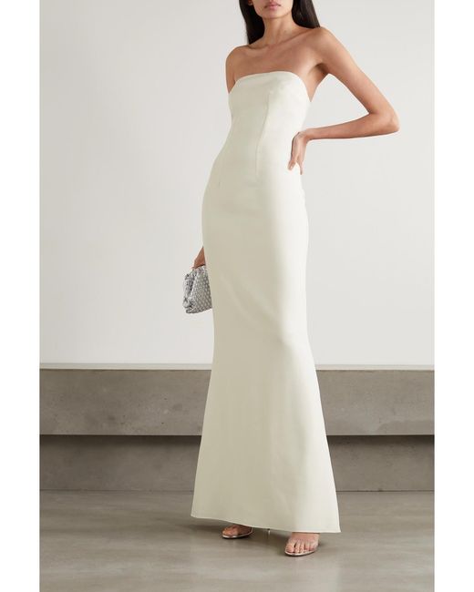 Safiyaa White Strapless Crepe Gown