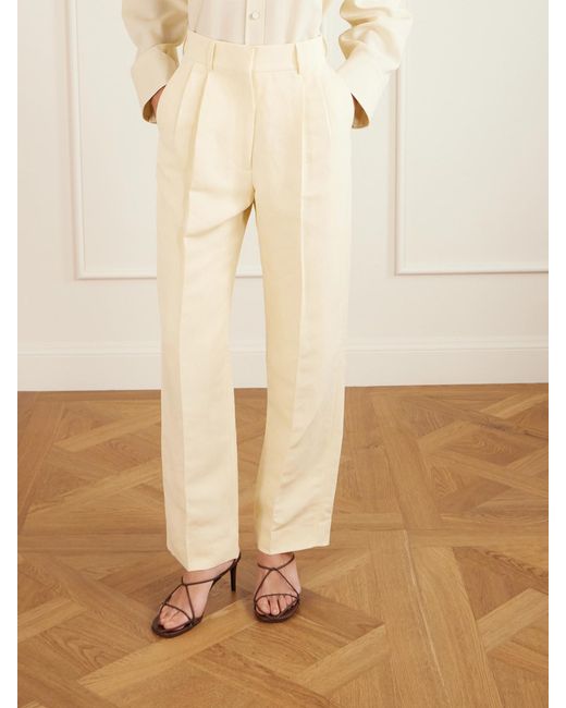 Blazé Milano Natural Savannah Pleated Linen And Silk-Blend Straight-Leg Pants