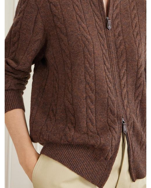 Loro Piana Brown Cedar Cable-Knit Cashmere Cardigan