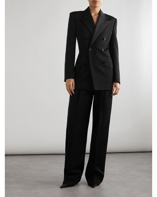 Saint Laurent Black Double-Breasted Twill-Trimmed Grain De Poudre Wool Blazer
