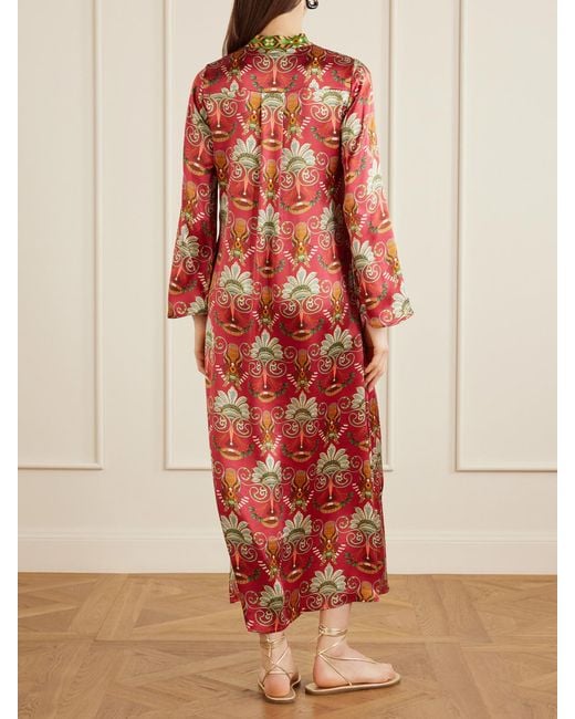 Emporio Sirenuse Red Jenna Printed Silk Midi Dress