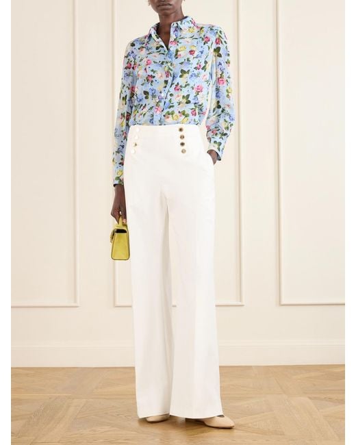 Carolina Herrera Blue Isabella Garden Floral-Print Silk-Chiiffon Blouse