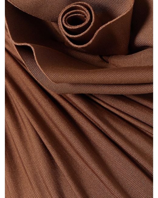 Maygel Coronel Brown Arcano One-Shoulder Appliquéd Cutout Ruched Stretch-Jersey Midi Dress