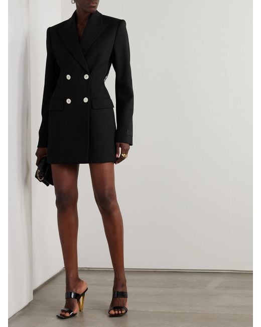 Mini-Robe À Double Boutonnage En Laine Mélangée Grain De Poudre À Découpe Versace en coloris Black