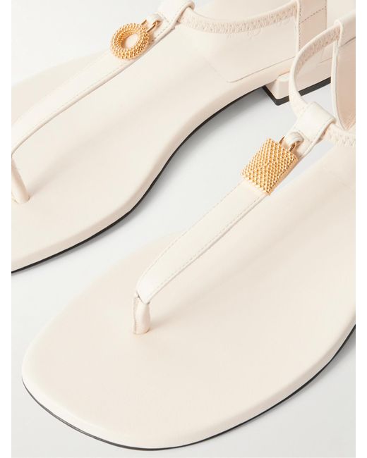 Loro Piana White Mindil Embellished Leather Sandals