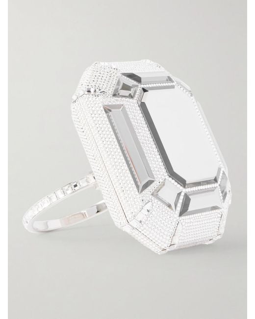 Judith Leiber White Ring Emerald Cut Crystal-Embellished Resin Clutch