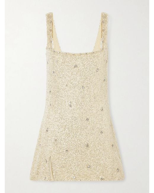 Clio Peppiatt Natural Pamela Crystal-Embellished Beaded Tulle Mini Dress