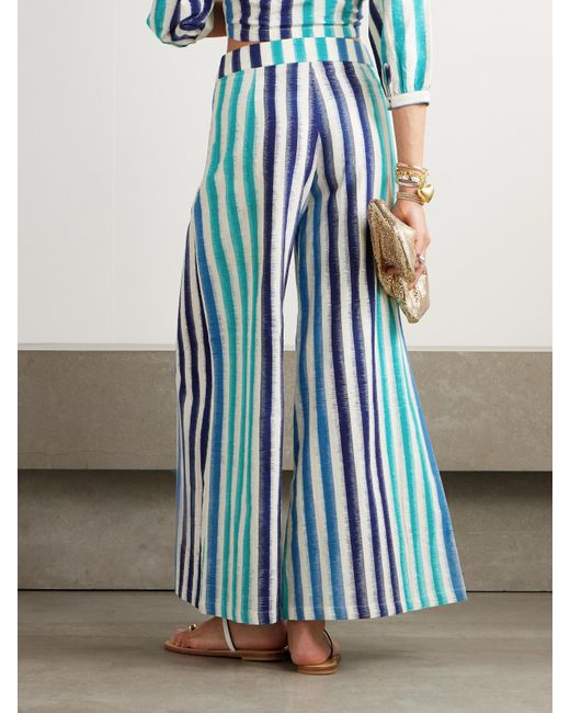 Emporio Sirenuse Blue Adele Hose Mit Weitem Bein Aus Gestreifter Baumwolle
