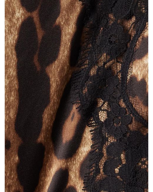 Dolce & Gabbana Brown Body Aus Satin Aus Einer Seidenmischung Mit Leopardenprint Und Spitzenbesätzen