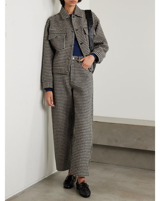 FRAME Gray The Tweed Barrel Houndstooth Tweed Wide-Leg Pants