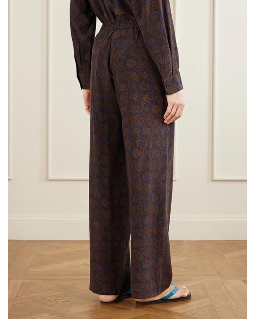 Matteau Purple Printed Silk-Crepe De Chine Straight-Leg Pants