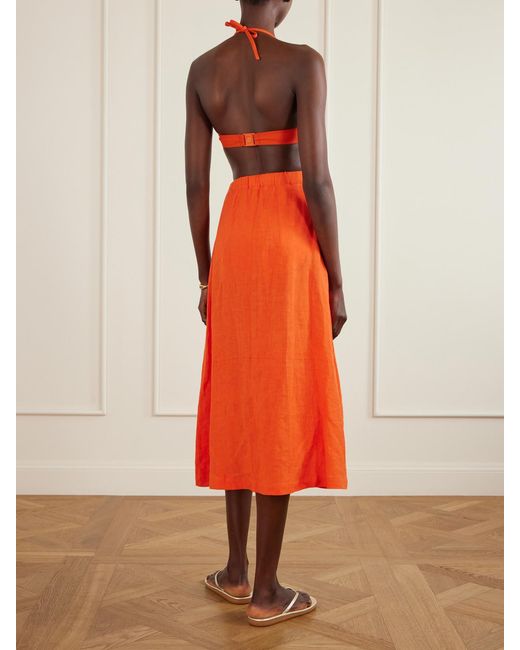 Eres Orange Amusante Linen Midi Skirt