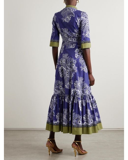 Etro Blue Floral-Print Cotton-Poplin Midi Dress