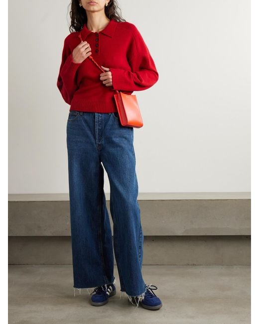 FRAME Blue Le Low Baggy Distressed High-Rise Wide-Leg Organic Jeans