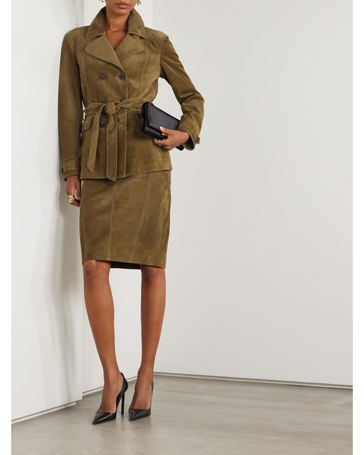 Tom Ford Green Belted Double-Breasted Suede Jacket