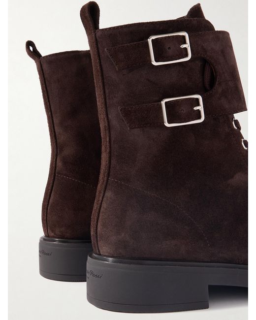 Gianvito Rossi Brown Ripley Buckled Suede Ankle Boots