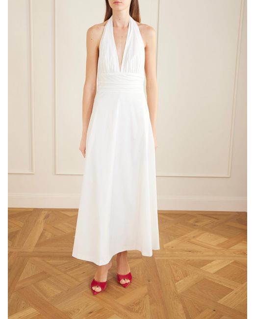 BERNADETTE White Marilyn Organic Cotton-Blend Poplin Halterneck Maxi Dress