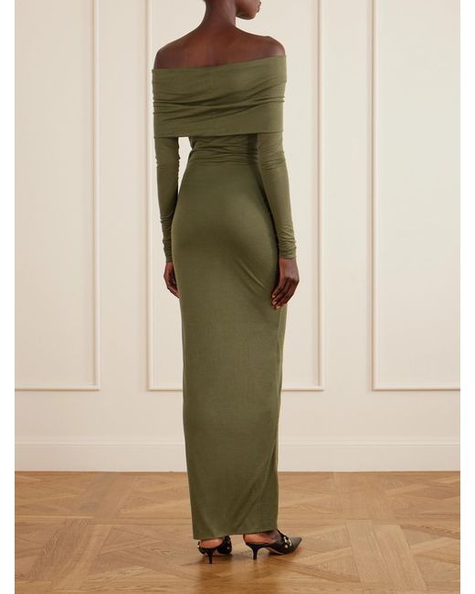 Balenciaga Green Off-Shoulder Cotton-Blend Maxi Dress