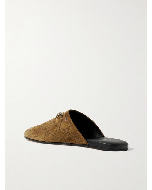 Gucci Brown Horsebit-Detailed Debossed Suede Slippers