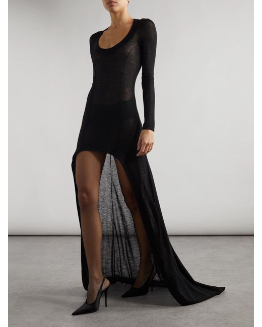 Saint Laurent Black Maxikleid Aus Wolle