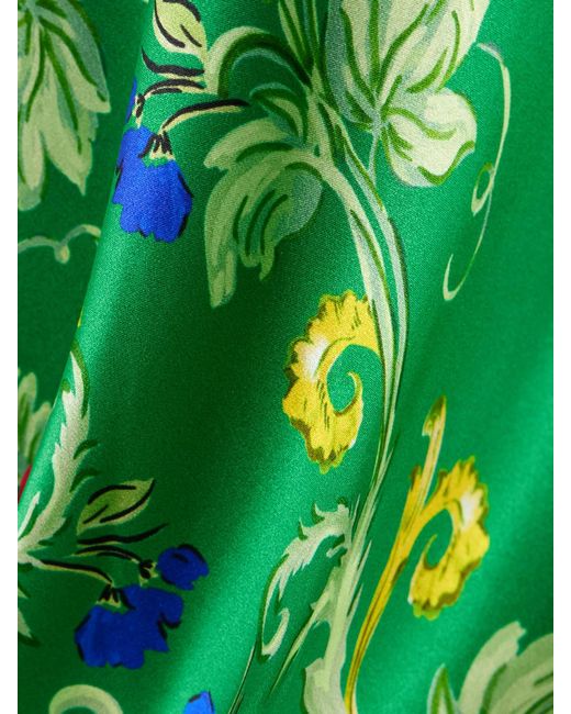 Saloni Green Vida D Ruffled Floral-Print Silk-Satin Dress
