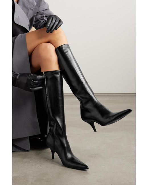 The Row Sling Leather Knee Boots in Black | Lyst