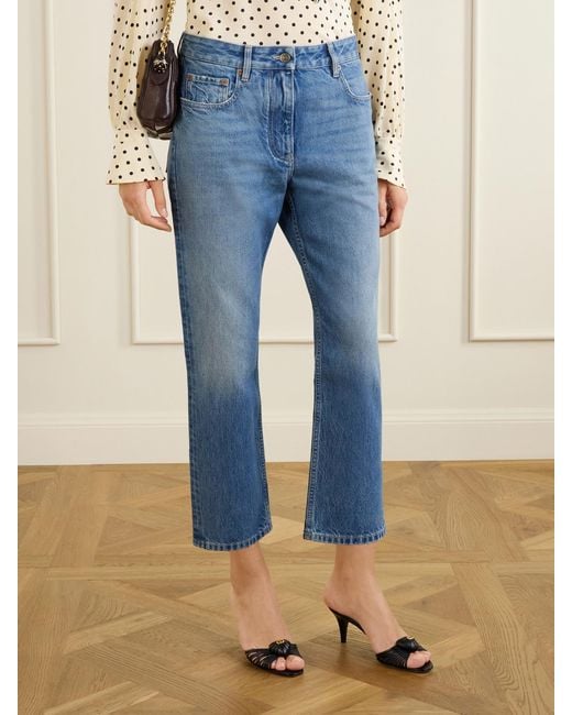 Valentino Garavani Blue Cropped Mid-Rise Straight-Leg Jeans