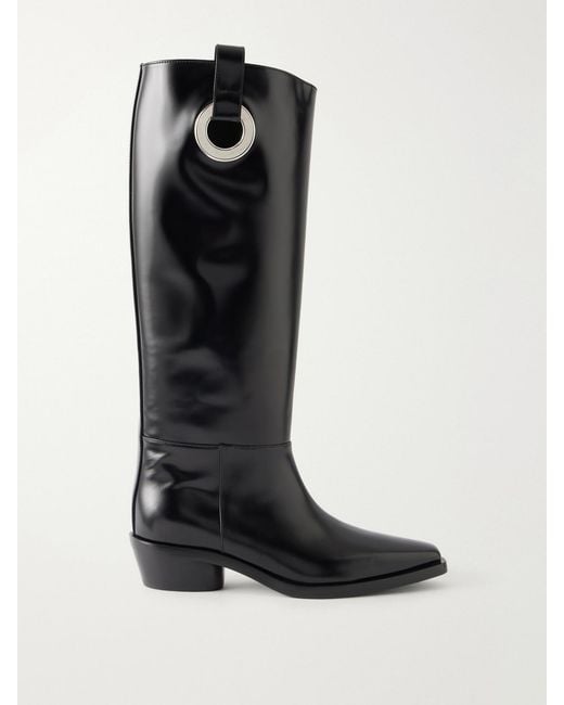Proenza Schouler Black Bronco Grommet Embellished Leather Knee-High Boots