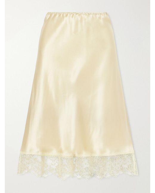 Carine Gilson Natural Lace-Trimmed Silk-Satin Midi Skirt