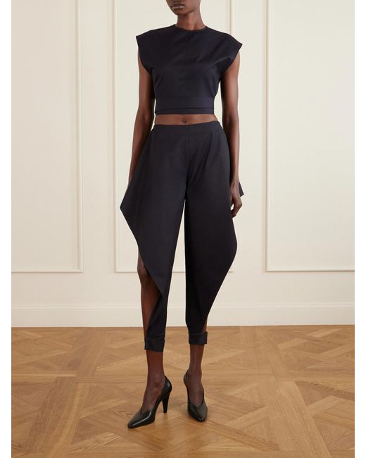 Alaïa Blue Belted Cropped Cotton-Gabardine Top