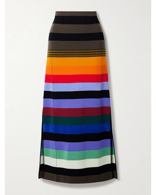 Christopher John Rogers Black Striped Wool-Blend Maxi Skirt