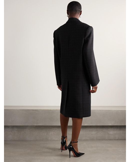 Wardrobe NYC Black Double-Breasted Checked Wool Coat