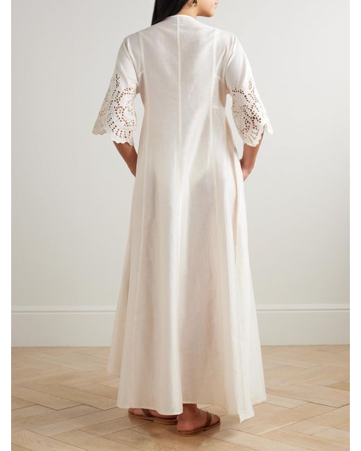 Thierry Colson White Rachel Kaftan Aus Einer Baumwoll-Seidenmischung Mit Lochstickerei
