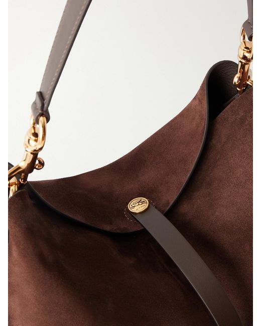 Etro Brown Pony Large Leather-Trimmed Suede Shoulder Bag