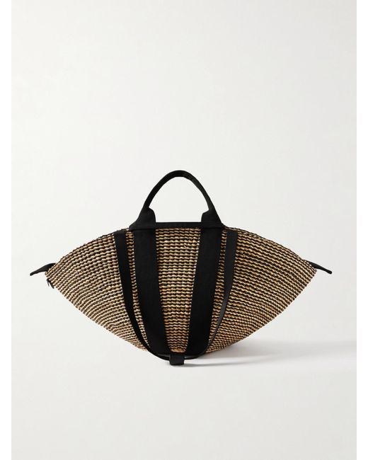 Muuñ Brown Sophie Webbing-Trimmed Woven Straw Tote