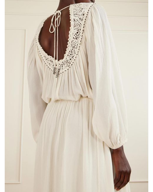 Isabel Marant White Nydia Lace-Trimmed Bead-Embellished Silk-Chiffon Midi Dress