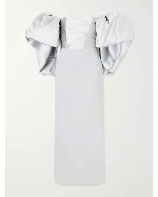 Solace London White Floris Off-The-Shoulder Satin-Twill And Crepe Maxi Dress