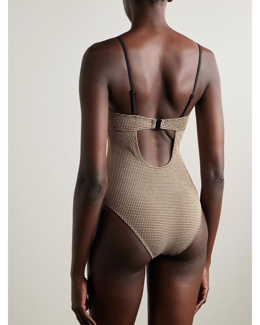 Staud Brown Maeve Checked Piqué Underwired Swimsuit