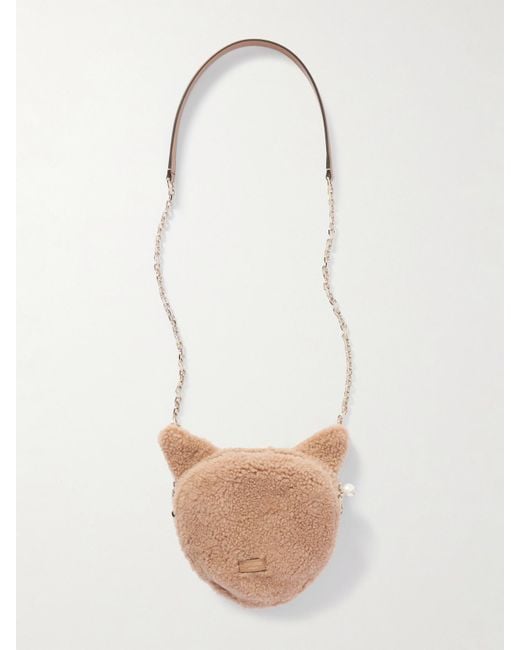 Jimmy Choo White Fox Leather-Trimmed Shearling Shoulder Bag
