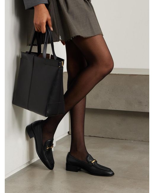 Tod's Black Embellished Leather Loafers