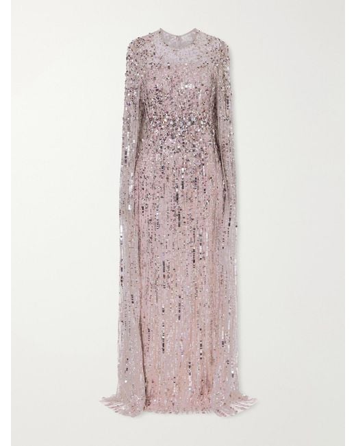 Jenny Packham Pink Ruby Sequined Tulle Gown