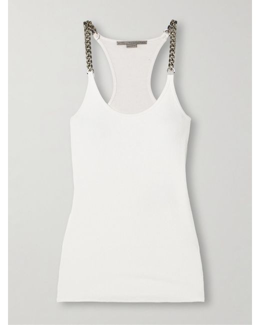 Stella McCartney White Chain-Embellished Ribbed Cotton-Blend Jersey Tank