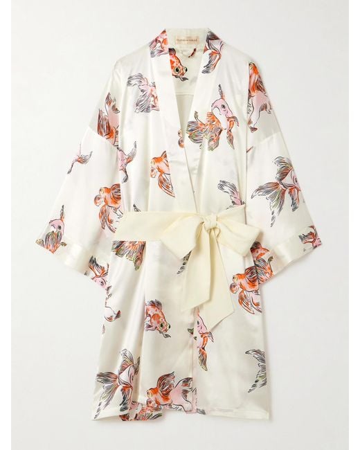 Olivia Von Halle Natural Mimi Printed Silk-Satin Robe