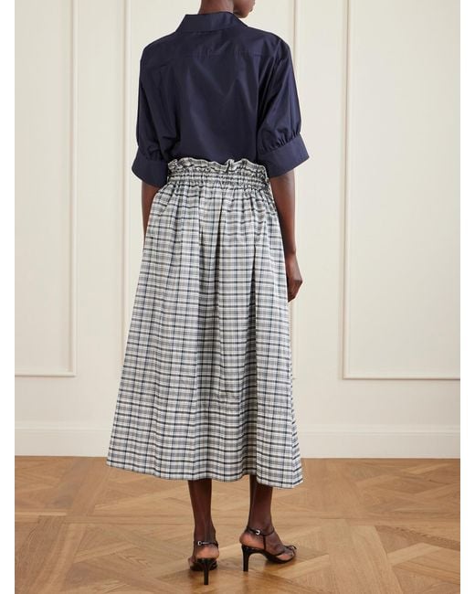 Jil Sander Blue Checked Silk-Blend Midi Skirt