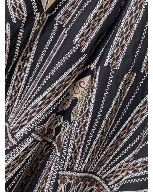 Emporio Sirenuse Gray Tasha 2 Calliope Paneled Embroidered Cotton-Blend Poplin Midi Skirt