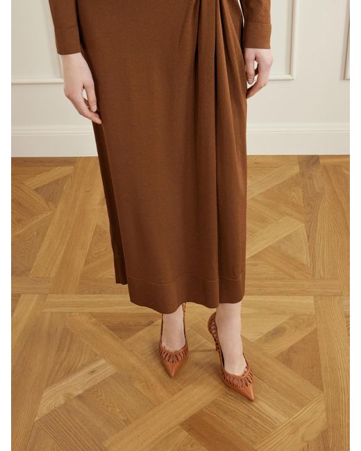 Aquazzura Brown Gisele 105 Cut-Out Leather Pumps