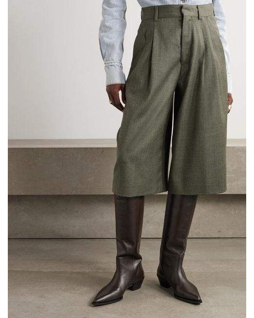 Fortela Green Shorts Aus Einer Wollmischung Mit Falten