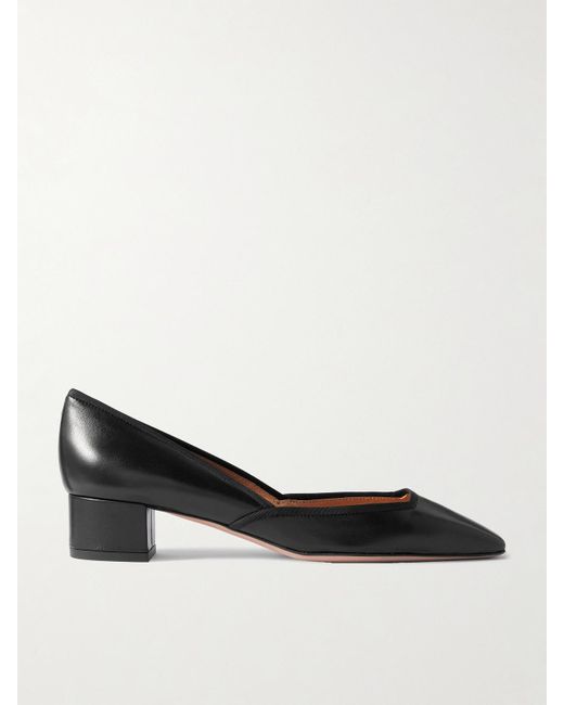 Aquazzura Black Maia 35 Grosgrain-Trimmed Leather Pumps