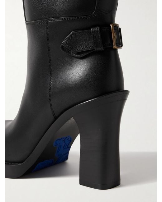 Burberry Black Kniehohe Stiefel Aus Leder Mit Schnalle