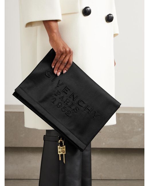Givenchy Black Clutch Aus Satin Mit Stickerei